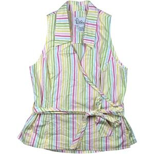 Lilly Pulitzer Vintage Wrap Style V-neck Top Multi Color Dress Women’s Size 10